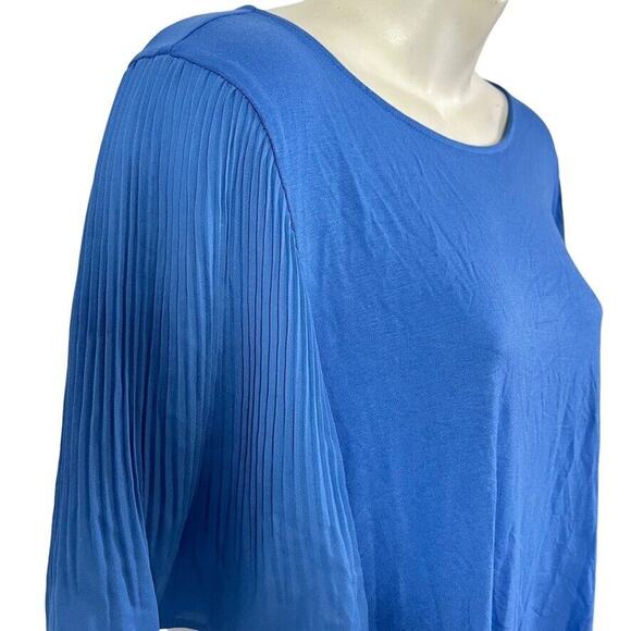 Talbots Petite Womens Blue Pleated Statement Sleeves Stretch Knit Top Shirt sz L - Picture 4 of 16